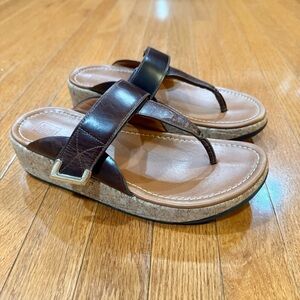 Fitflop Remi Toe-Post Flip-Flops Sandals Women’s 9 Thongs Leather Brown Cork